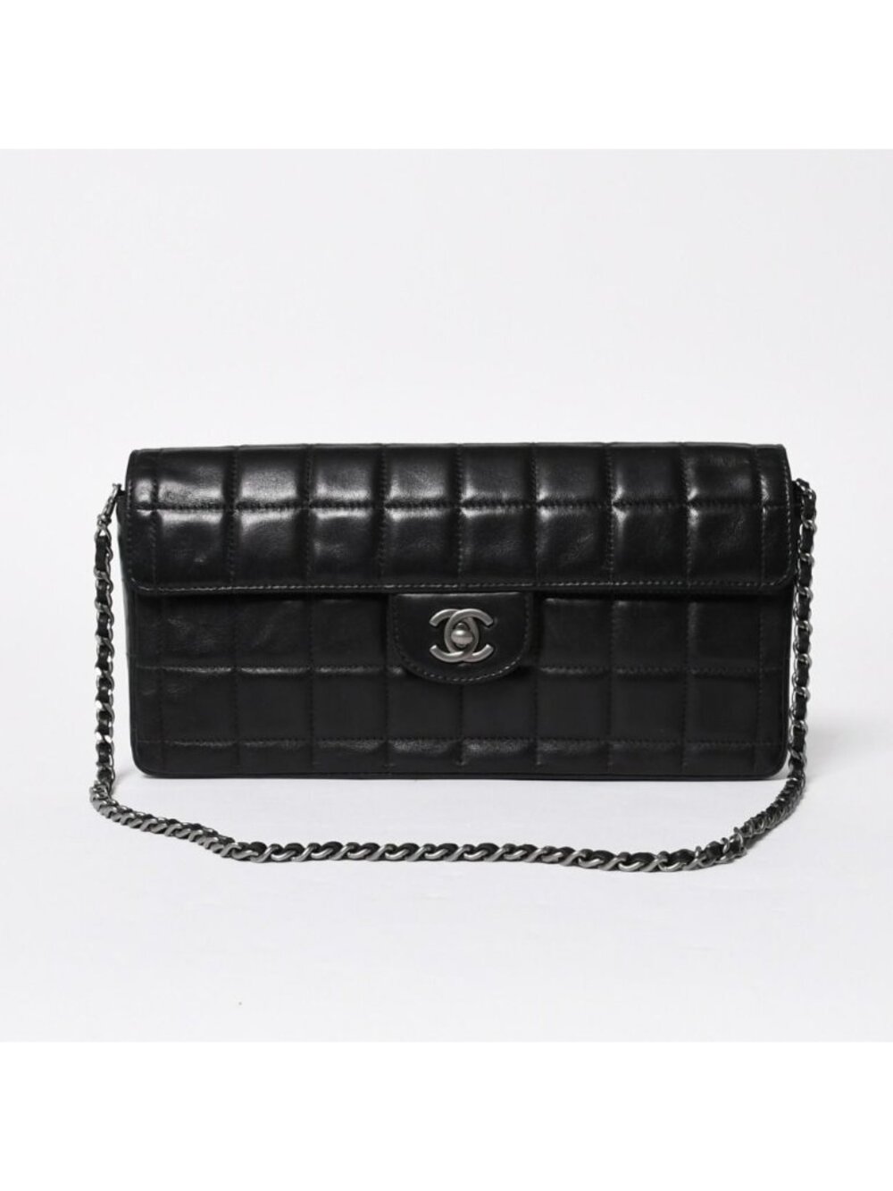 Chanel East West Chain Shoulder Bag CC Logo Choco Bar Lambskin Black